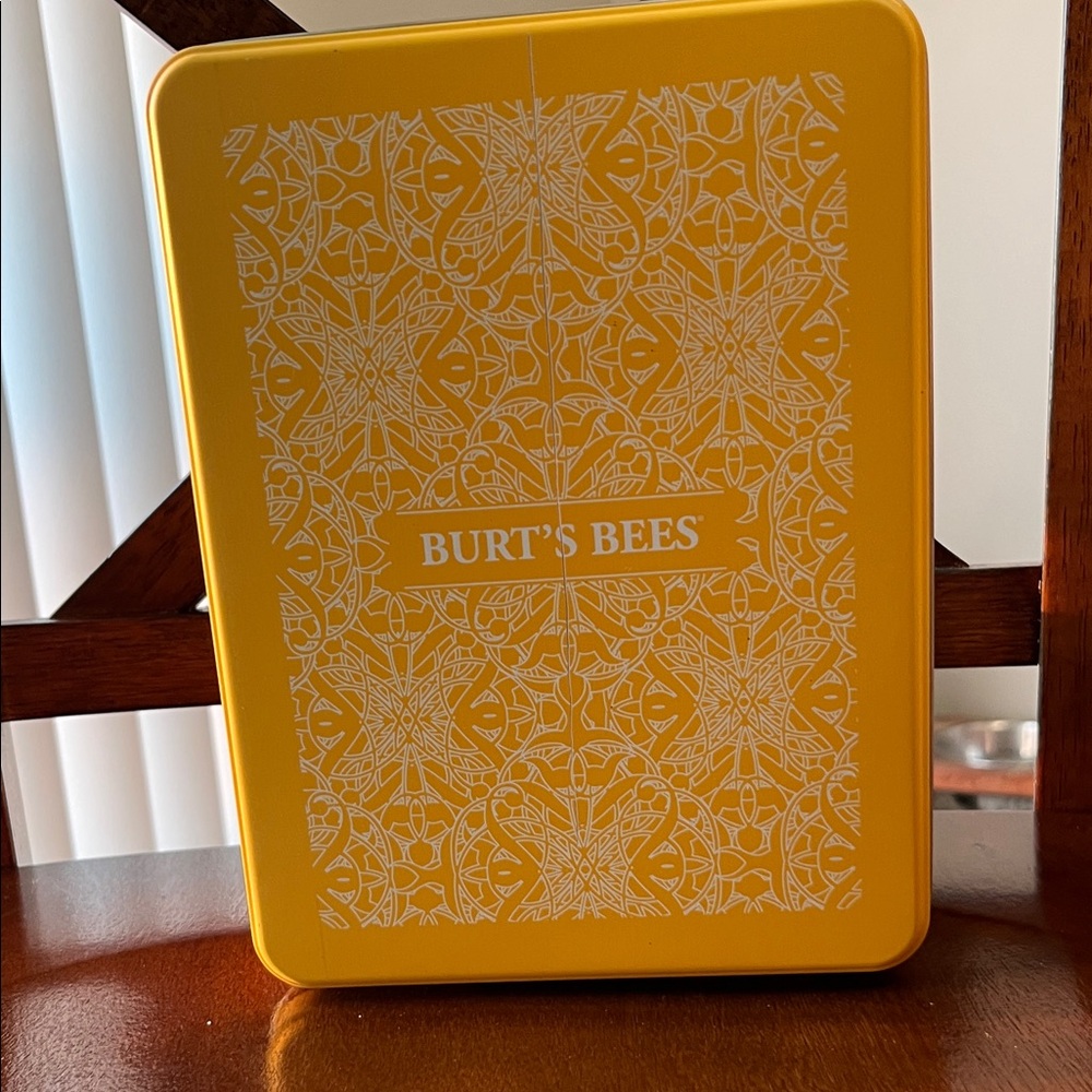 Burt's Bees Yellow Decorative Tin with White Pattern